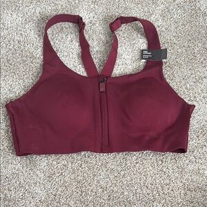 Adidas Maroon Sports Bra with Front Zipper High Zipper 34A Racer Back